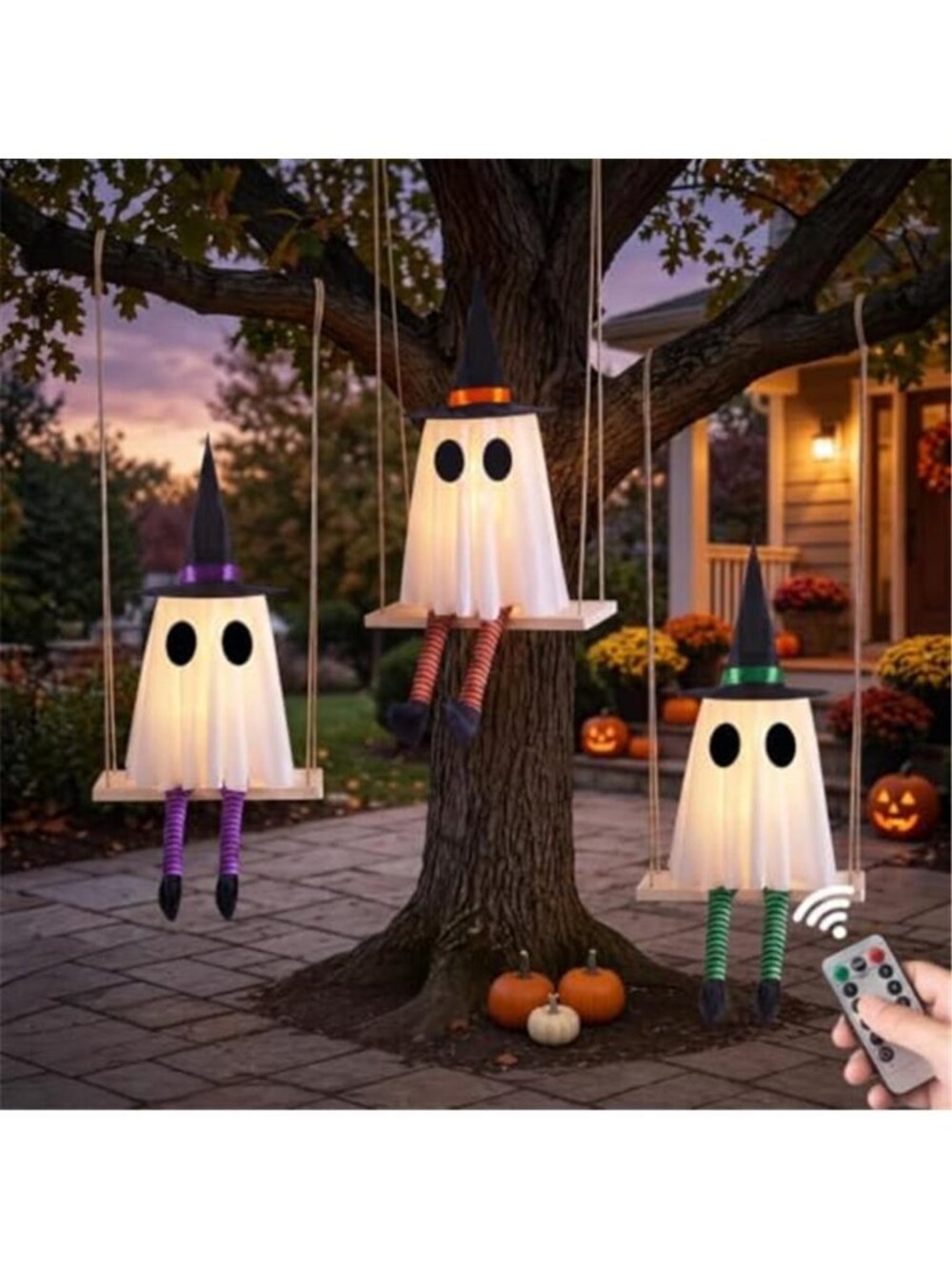 Halloween Swinging Ghost Outdoor Decor, Spooky Hanging Ghosts Decorations